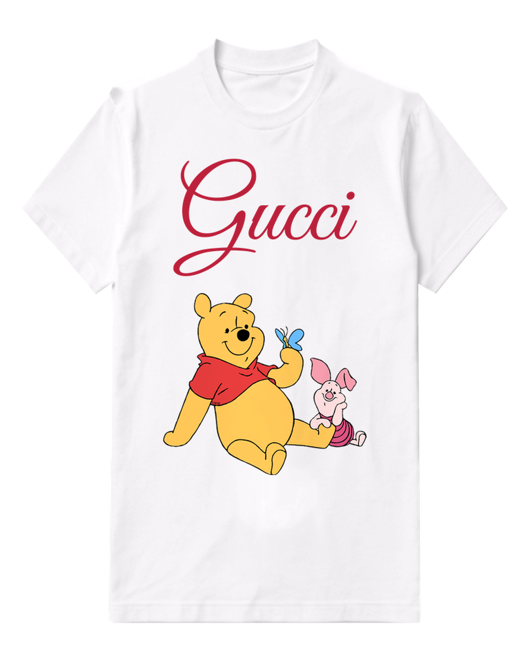White Winnie The Pooh Holding Butterfly Graphic T-Shirt - front product view