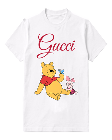 White Winnie The Pooh Holding Butterfly Graphic T-Shirt - front product view