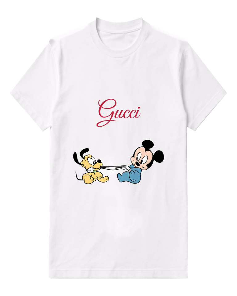 White Pluto Pulling Mickey By The Hand Graphic T-Shirt - front product view