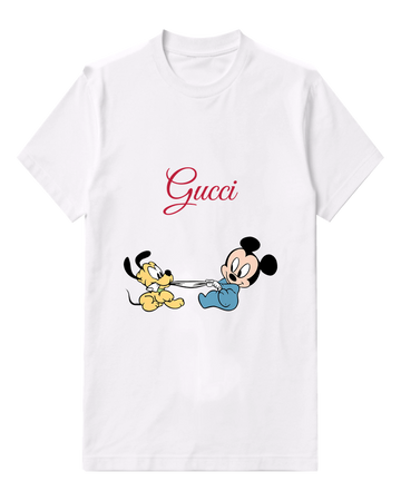 White Pluto Pulling Mickey By The Hand Graphic T-Shirt - front product view