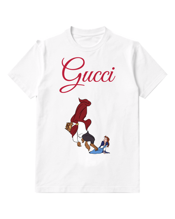White Beast In Dynamic Leap Over Belle Graphic T-Shirt - front product view