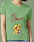 Sage Green Pooh And Piglet In Rain With Umbrella Graphic T-Shirt - model wearing view
