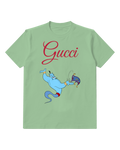 Sage Green Blue Genie Leaps With Carpet Graphic T-Shirt - front product view