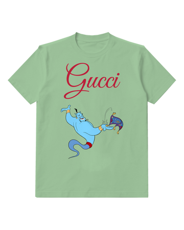 Sage Green Blue Genie Leaps With Carpet Graphic T-Shirt - front product view