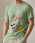 Sage Green Mickey And Pluto With Camera Setup Graphic T-Shirt - model wearing view