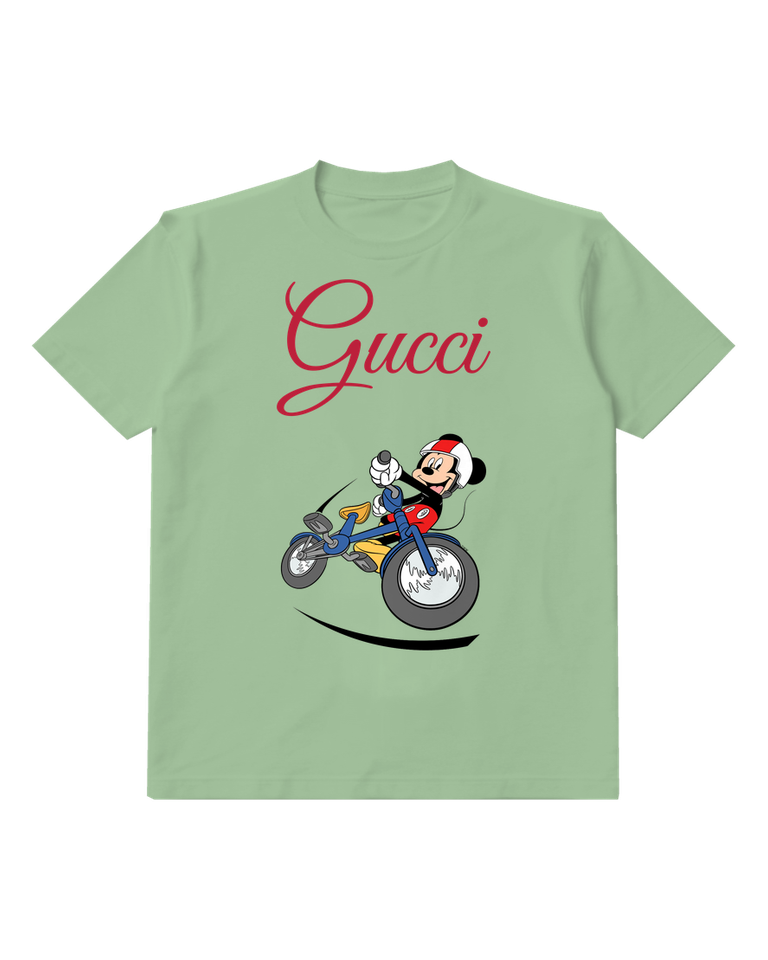 Sage Green Mouse Bicycle Wheelie Graphic T-Shirt - front product view