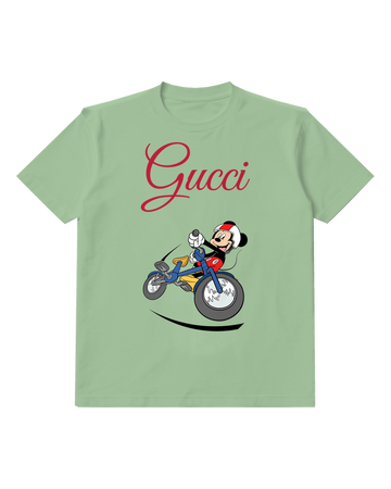 Sage Green Mouse Bicycle Wheelie Graphic T-Shirt - front product view