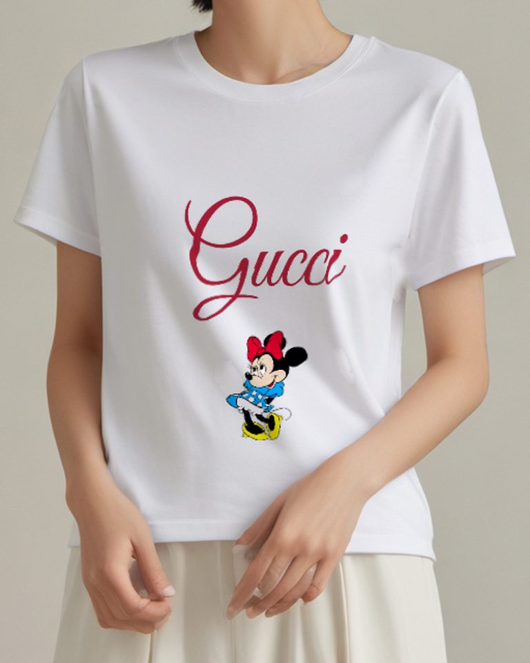 Light Gray Mouse Blue Dotted Skirt Graphic T-Shirt - front product view