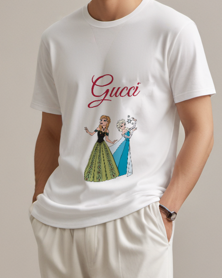 Light Gray Anna And Elsa Sisters Standing Together Graphic T-Shirt - model wearing view