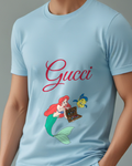 Sky Blue Ariel And Flounder Holding Treasure Chest Graphic T-Shirt - model wearing view