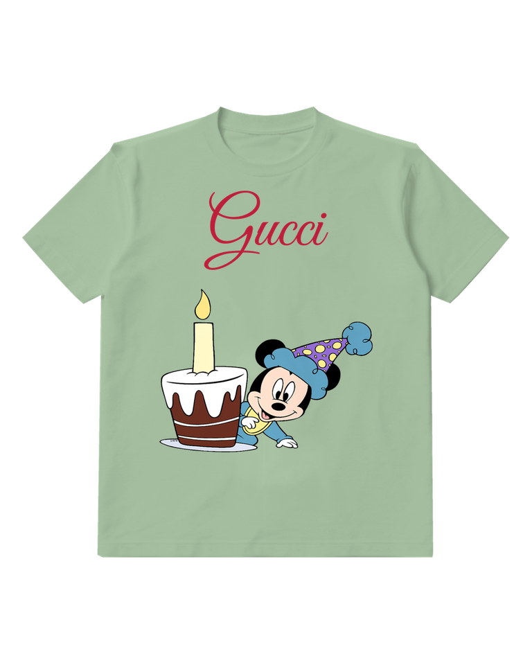 Sage Green Mouse Birthday Candle Cake Graphic T-Shirt - front product view