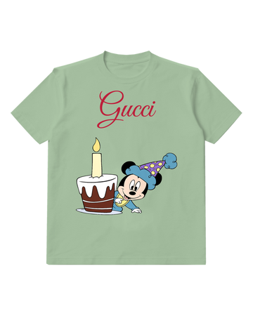 Sage Green Mouse Birthday Candle Cake Graphic T-Shirt - front product view