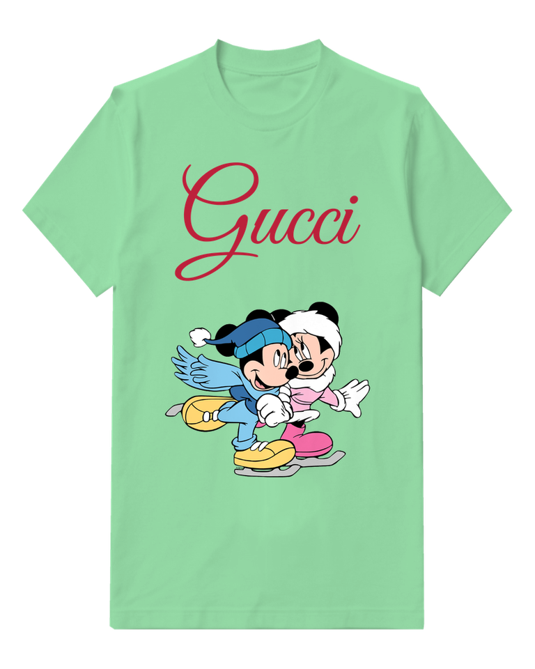 Sage Green Mickey And Minnie Skating Together Graphic T-Shirt - front product view