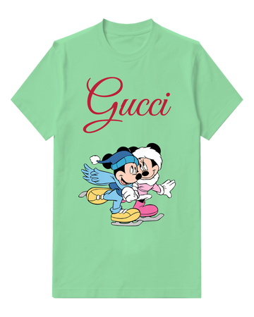 Sage Green Mickey And Minnie Skating Together Graphic T-Shirt - front product view