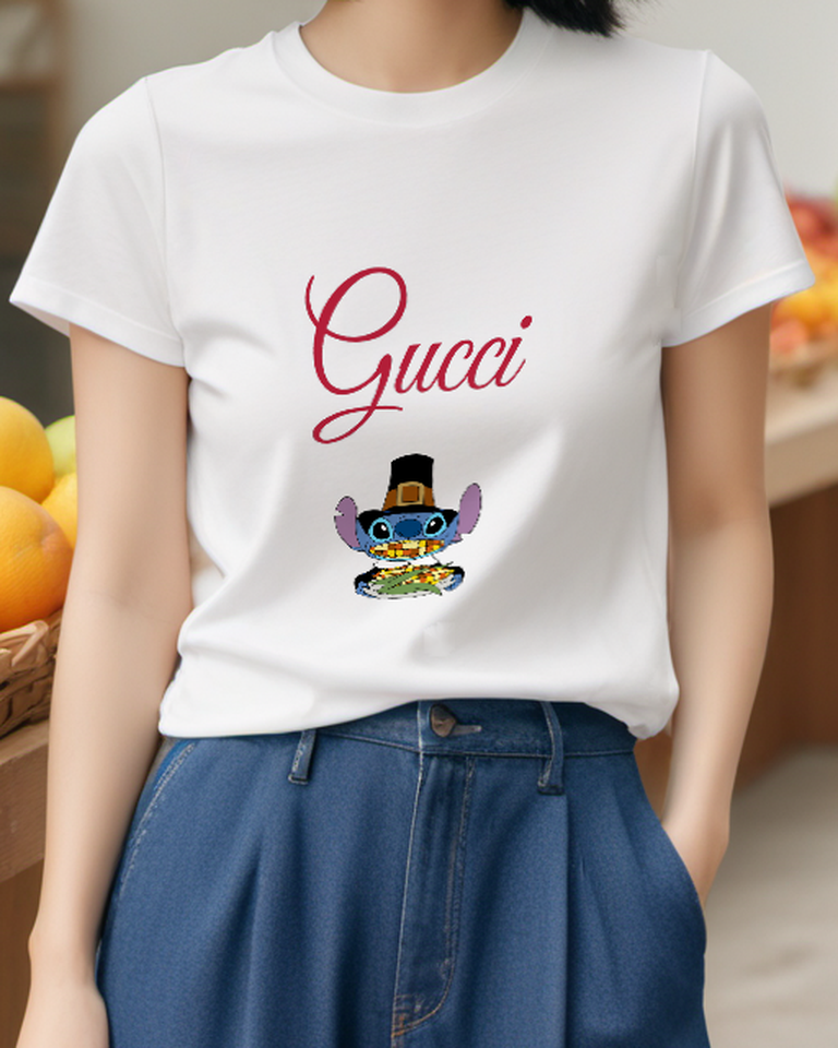 White Blue Creature Tropical Meal Graphic T-Shirt - model wearing view