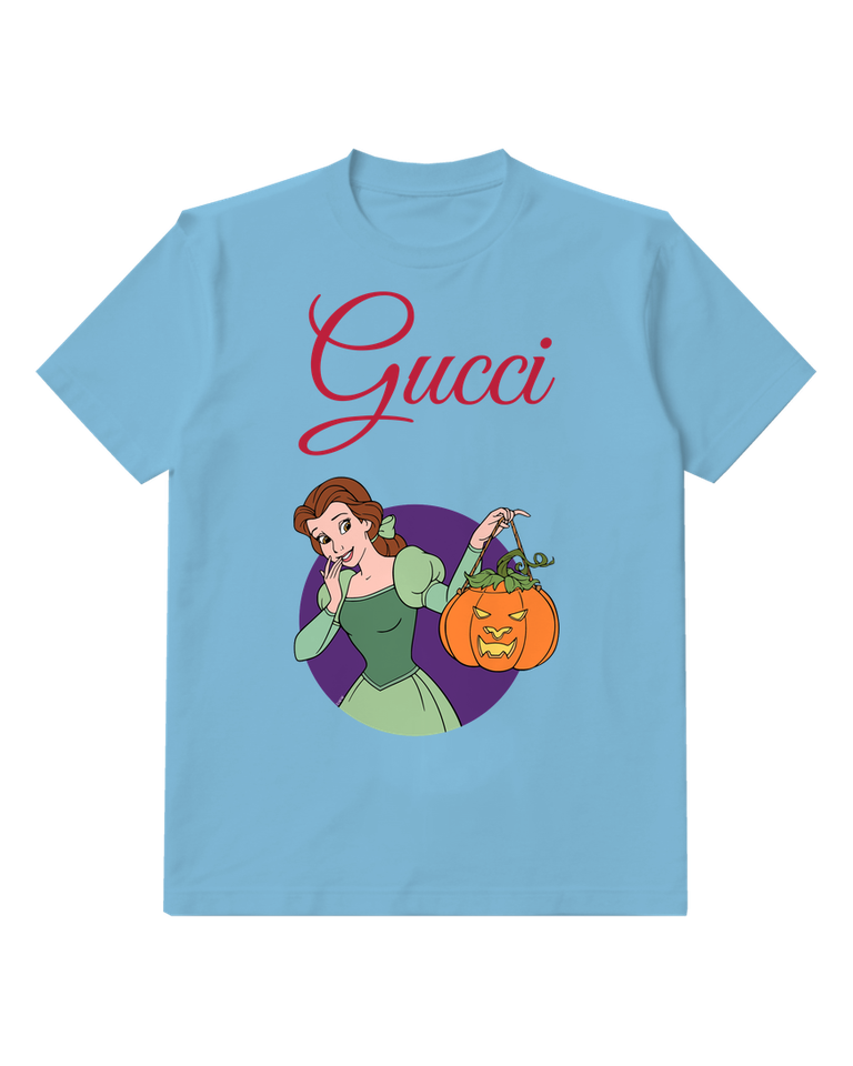 Sky Blue Belle Holding Pumpkin Lantern Graphic T-Shirt - front product view