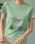 Sage Green Baloo And Mowgli In Leafy Hide Graphic T-Shirt - model wearing view