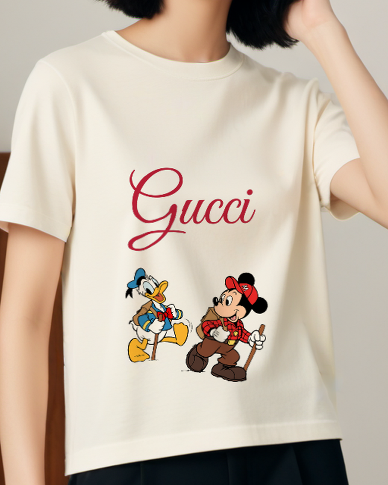 Ivory Mickey And Donald Hiking Together Graphic T-Shirt - model wearing view