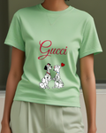 Sage Green Dalmatian Couple Holding Paws Graphic T-Shirt - model wearing view
