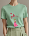 Sage Green Standing Princess Full Pink Skirt Graphic T-Shirt - model wearing view