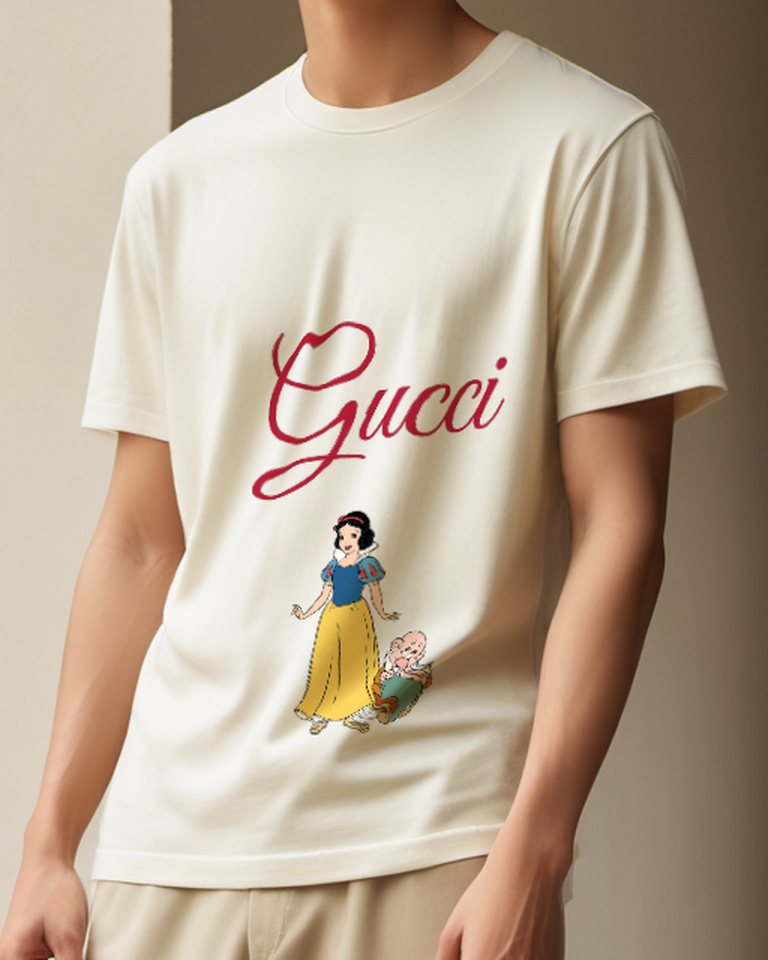 Ivory Snow White And Bashful Smiling Together Graphic T-Shirt - model wearing view
