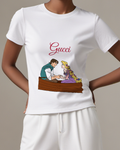 White Rapunzel And Flynn Rider In Boat Graphic T-Shirt - model wearing view