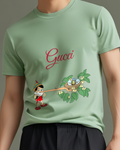 Sage Green Pinocchio Extends Long Nose Toward Nest Graphic T-Shirt - model wearing view