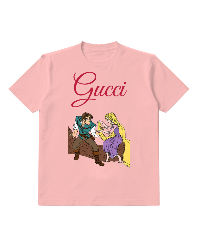 Blush Pink Rapunzel And Flynn Rider Holding Golden Hair Graphic T-Shirt - front product view
