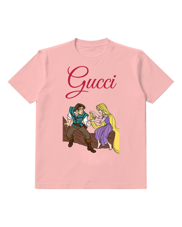 Blush Pink Rapunzel And Flynn Rider Holding Golden Hair Graphic T-Shirt - front product view