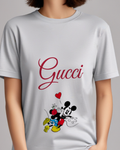 Light Gray Mickey And Minnie In Joyful Embrace Graphic T-Shirt - model wearing view