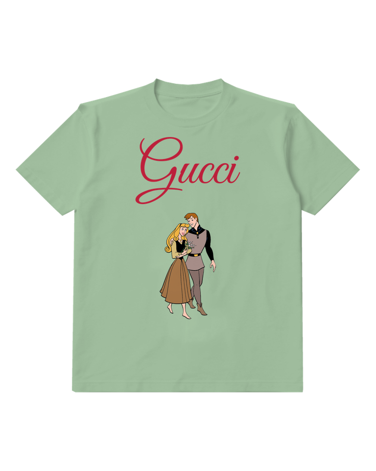 Sage Green Aurora And Prince Phillip Holding Flowers Graphic T-Shirt - front product view