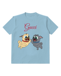Sky Blue Bingo And Rolly Leaping With Raised Paws Graphic T-Shirt - front product view
