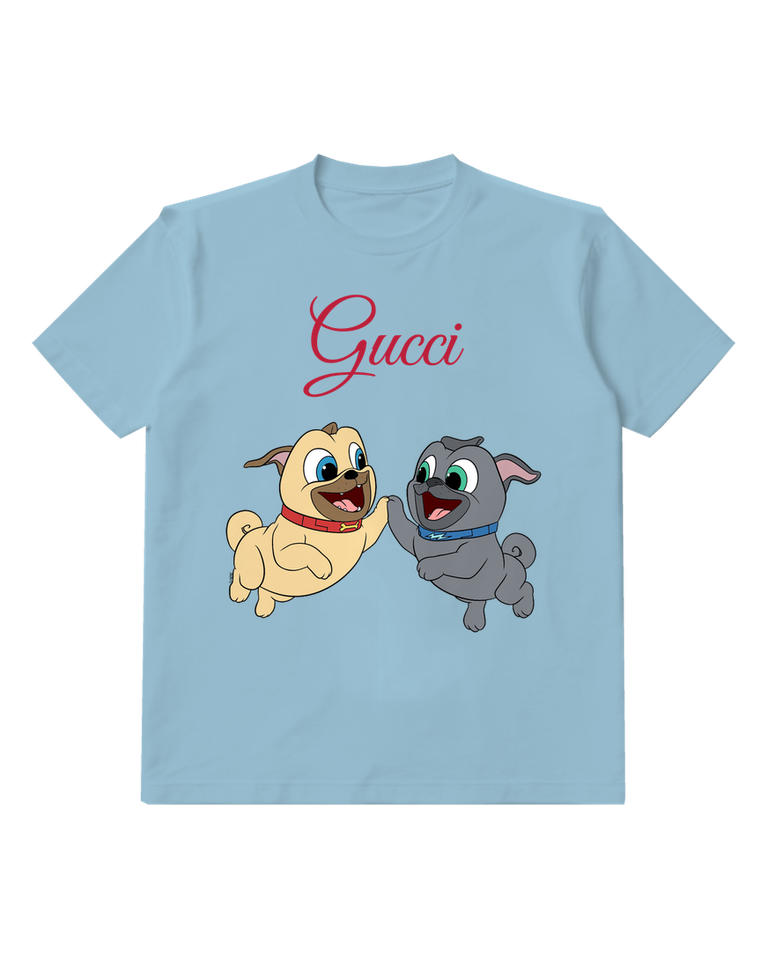 Sky Blue Bingo And Rolly Leaping With Raised Paws Graphic T-Shirt - front product view
