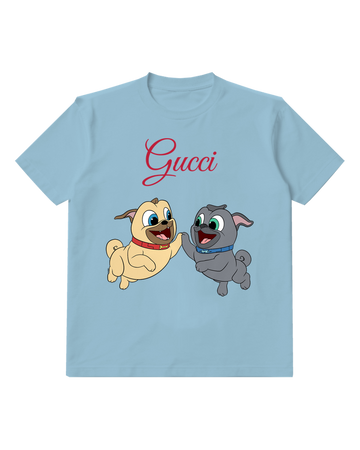 Sky Blue Bingo And Rolly Leaping With Raised Paws Graphic T-Shirt - front product view