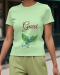 Sage Green Blue Ant Holding Green Leaves Graphic T-Shirt - model wearing view