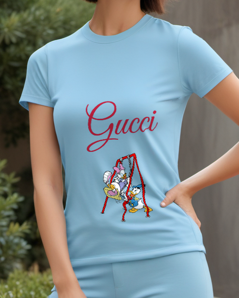 Sky Blue Donald And Daisy On Swing Set Graphic T-Shirt - model wearing view