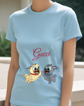Sky Blue Bingo And Rolly Leaping With Raised Paws Graphic T-Shirt - model wearing view