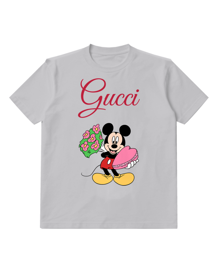 Light Gray Mouse Pink Heart Bouquet Graphic T-Shirt - front product view
