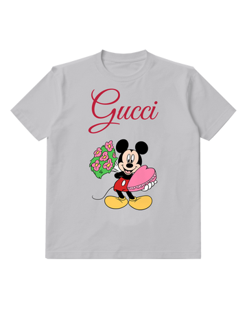 Light Gray Mouse Pink Heart Bouquet Graphic T-Shirt - front product view
