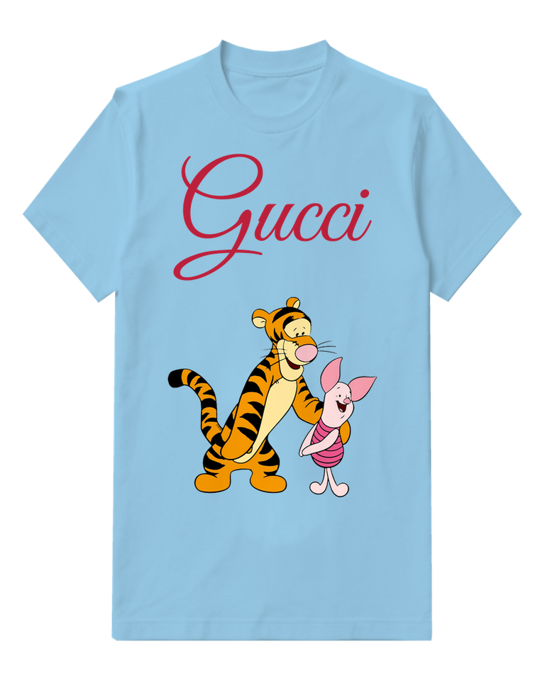 Sky Blue Tigger And Piglet Standing Together Graphic T-Shirt - front product view