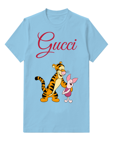 Sky Blue Tigger And Piglet Standing Together Graphic T-Shirt - front product view