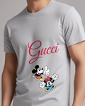 Light Gray Mickey And Minnie Cheering With Raised Hands Graphic T-Shirt - model wearing view
