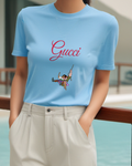 Sky Blue Esmeralda And Quasimodo Swinging Together Graphic T-Shirt - model wearing view