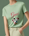 Sage Green Mickey And Minnie In Festive Embrace Graphic T-Shirt - model wearing view