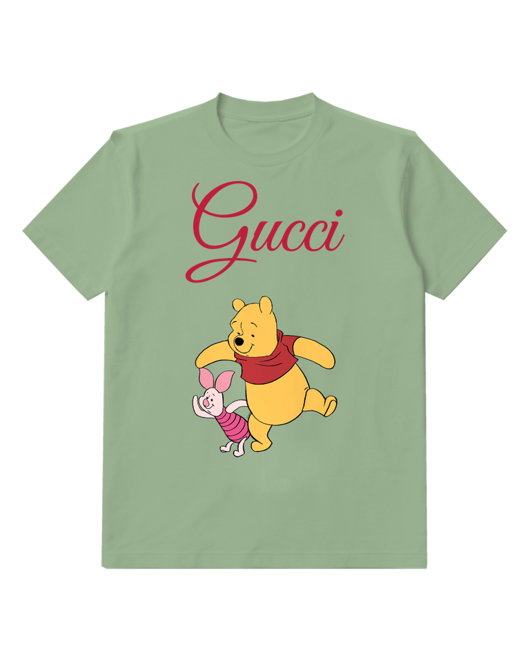 Sage Green Winnie The Pooh Dancing With Piglet Graphic T-Shirt - front product view