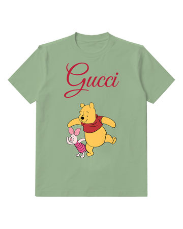 Sage Green Winnie The Pooh Dancing With Piglet Graphic T-Shirt - front product view