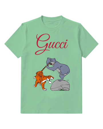 Sage Green Baloo Pulls Tiger By Tail Graphic T-Shirt - front product view