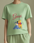Sage Green Winnie The Pooh Hugs Eeyore Graphic T-Shirt - model wearing view