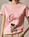 Blush Pink Mickey And Minnie In Walking Pose Graphic T-Shirt - model wearing view