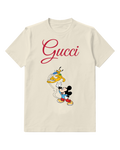Ivory Mickey Mouse Chasing Pluto With Frisbee Graphic T-Shirt - front product view